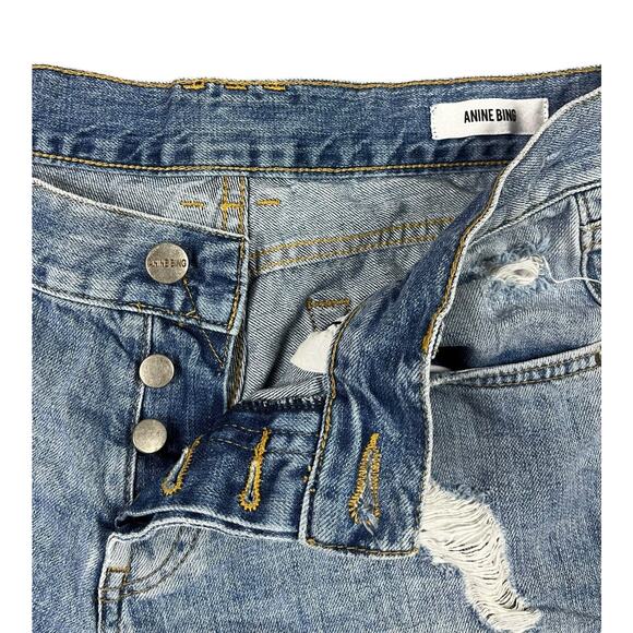 Anine Bing Cotton Distressed Denim Shorts Vintage Blue Button Fly Size Small - Picture 5 of 9